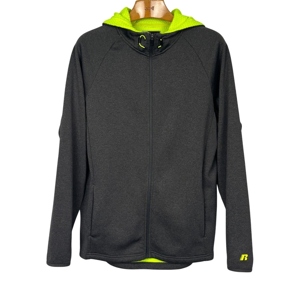 Russell Athletic ThermaForce Max Hoodie Jacket Gray Neon Green Full Zip M